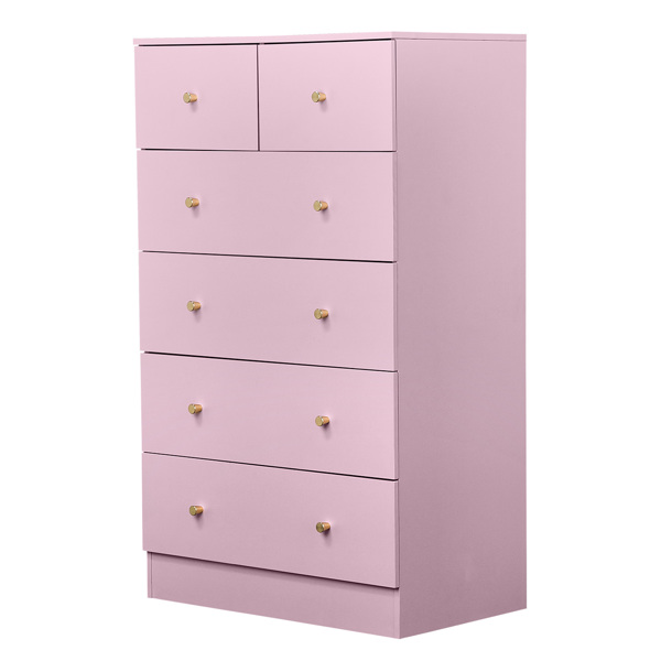 马卡龙粉 刨花板 贴麻面三胺 66*40*111cm 4+2抽 抽屉柜 哑金把手-2