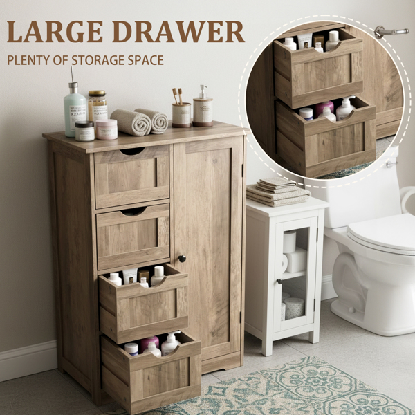 水洗灰 密度板三胺贴面 56*30*80cm 4抽 1门 浴室立柜-14