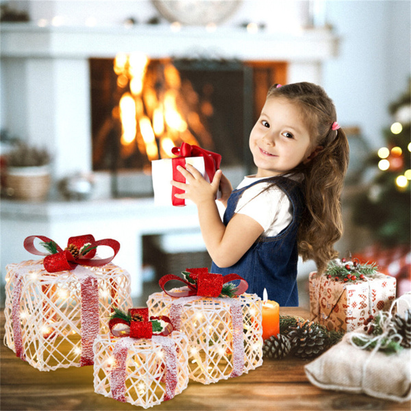 3件套植绒圣诞礼盒-60个暖白色LED，定时功能，白色+红色节日装饰-7