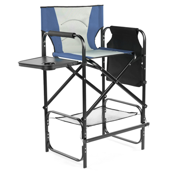 31in 黑铁管 藏青/灰绿布面 喷塑铁扁管 铁导演椅 120kg 无便携袋