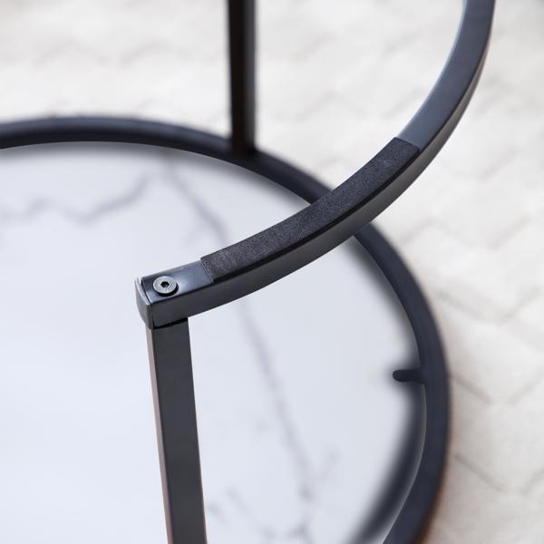 两件套咖啡桌，可嵌套，白色和灰色桌面，黑色框架，圆形和大理石纹理木质桌子，客厅卧室公寓现代工业简约床头柜-5