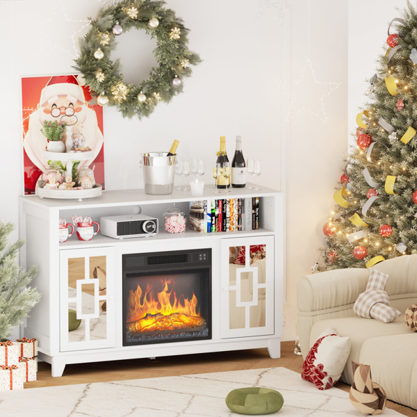 白色 浮雕面 120x40x80.7cm 蜂巢板 刨花板贴三胺 带镜面双门 适用18in壁炉芯 壁炉电视柜 -8