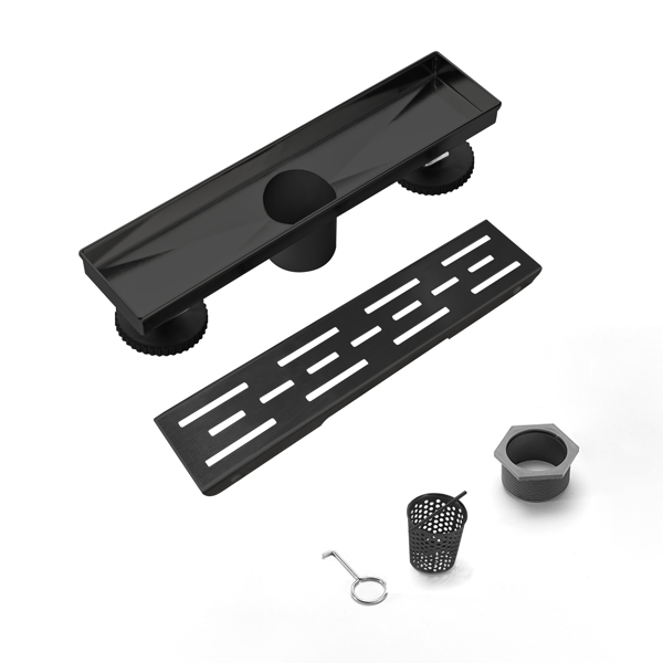 12 英寸不锈钢线性淋浴地漏，含毛发过滤器与调平脚-6