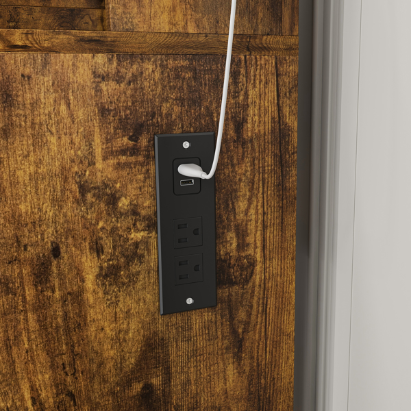 带镜子、可调节LED灯、电源插座、吹风机架和凳子的梳妆台——适用于小卧室的紧凑型梳妆台（复古款）-14