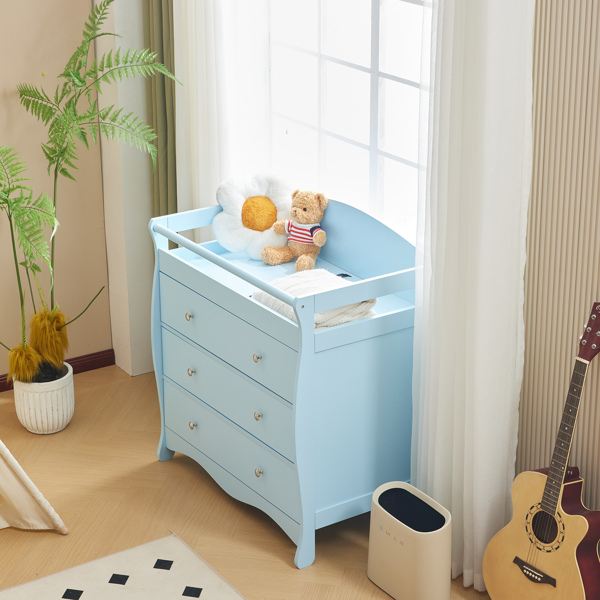 蓝色 油漆面 密度板 三层抽屉 90.5*58*92cm  儿童木床 带安全带 换尿布台 婴儿-13