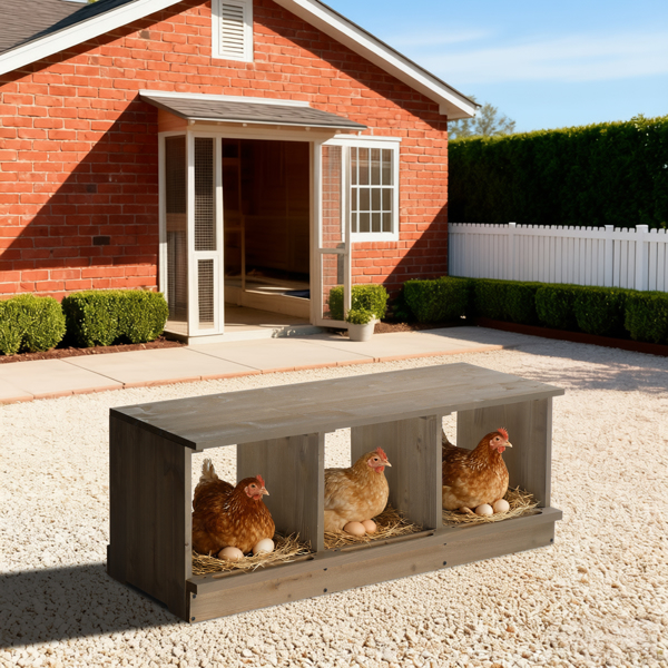 35.5*14.5*14inch 3隔间 灰色 平顶双层 组装 杉木 喂食用品-3