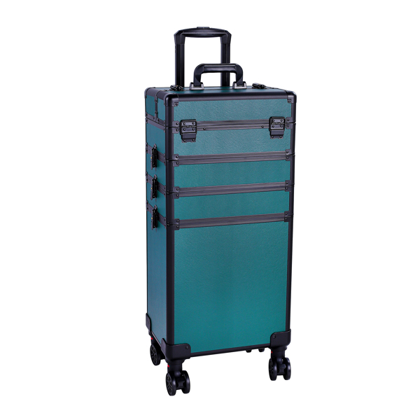 4pcs 拉杆式带万向轮 ABS 皮革纹 墨绿 化妆箱 33*23*78cm-5