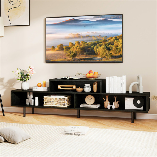 63英寸电视支架，适用于70英寸电视-3个分类隔间，乡村棕色/黑色/白色，工程木+金属-9