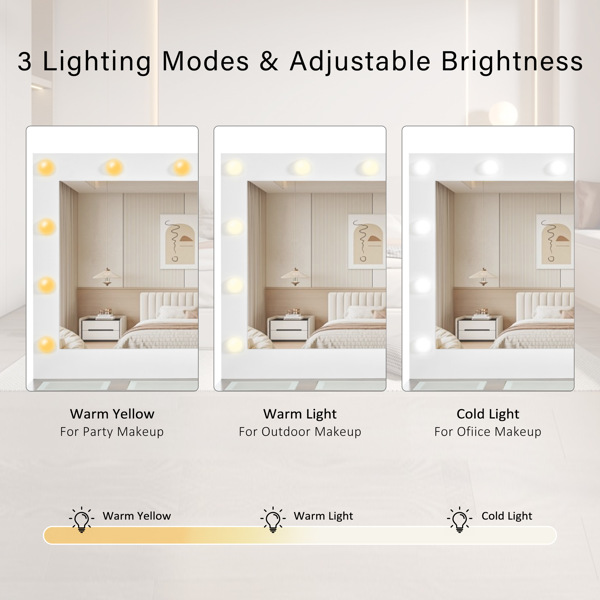 43.3英寸梳妆台，配有大镜子和好莱坞灯泡，现代玻璃台面化妆台，带抽屉和电源插座，大型梳妆台，带3种颜色照明模式和RGB柜子，适用于卧室-4