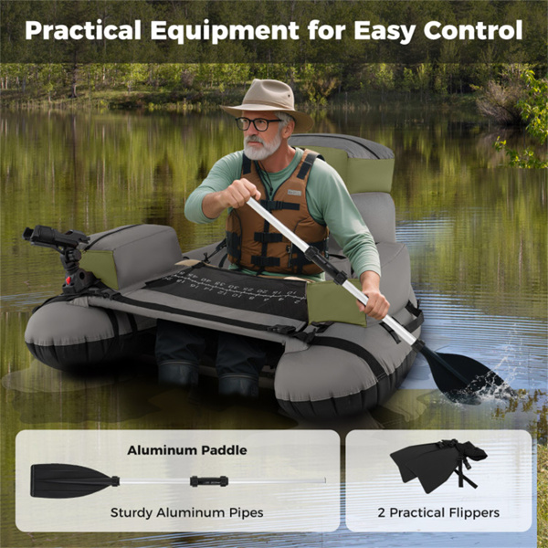 350磅充气钓鱼浮子管-2个气室，杆架+鱼尺，绿色+灰色-7