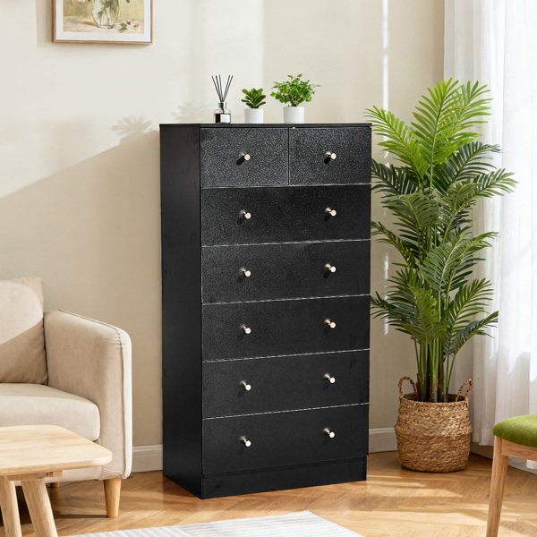 黑色 刨花板 贴麻面三胺 66*40*131cm 5+2抽 抽屉柜 哑金把手-7