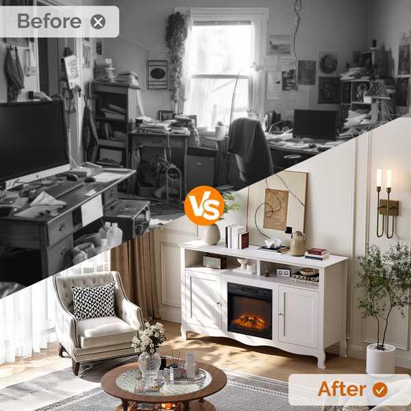 58寸白色法式弯腿壁炉柜 147.3*40.00*86.4cm 18寸壁炉芯-12