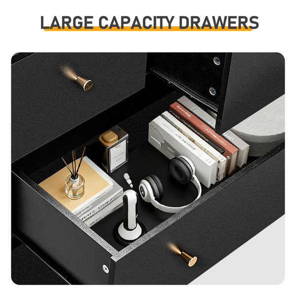 黑色 刨花板 贴麻面三胺 66*40*111cm 4+2抽 抽屉柜 哑金把手-4