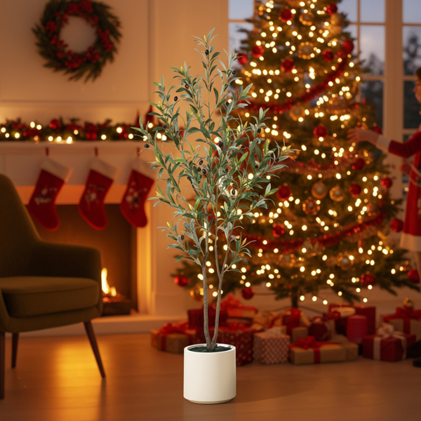 5英尺白色人造圣诞树自然假树室内节日装饰易护理人造冷杉用于家庭全年节日展示圣诞节礼物免维护圣诞树FBA发货-15