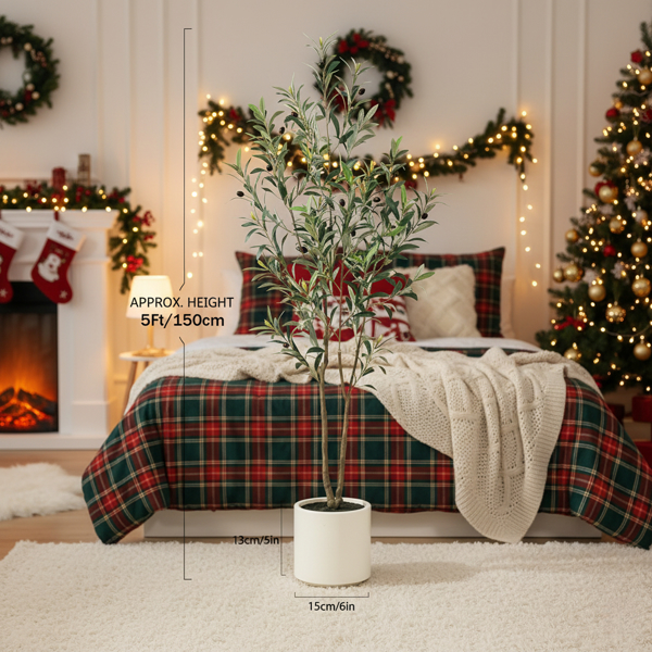 5英尺白色人造圣诞树自然假树室内节日装饰易护理人造冷杉用于家庭全年节日展示圣诞节礼物免维护圣诞树FBA发货-14