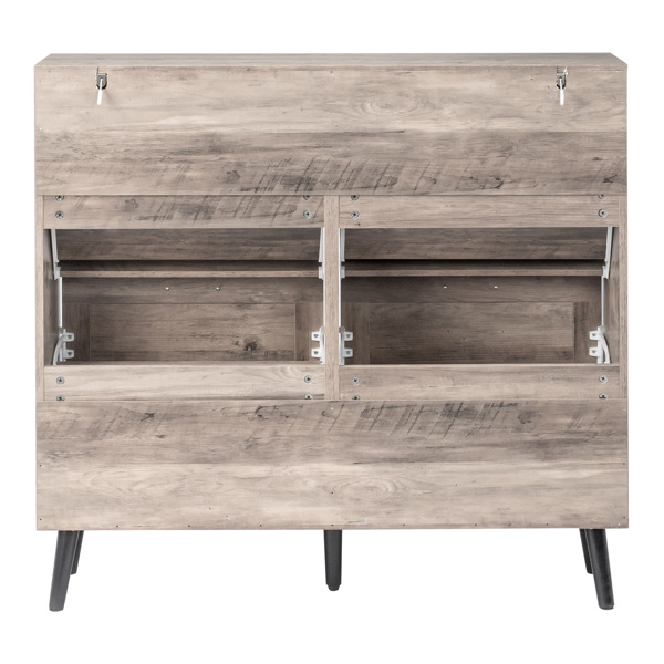 谷仓门4翻斗 金属黑色一字把手+三胺刨花板+黑色实木塑封锥形腿 鞋柜 106*24*98cm 水洗灰-4