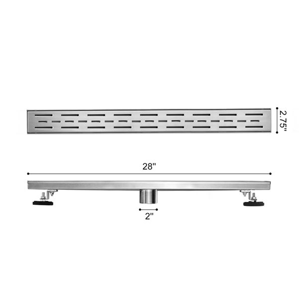 28英寸不锈钢线性淋浴地漏，含毛发过滤器与调平脚-8