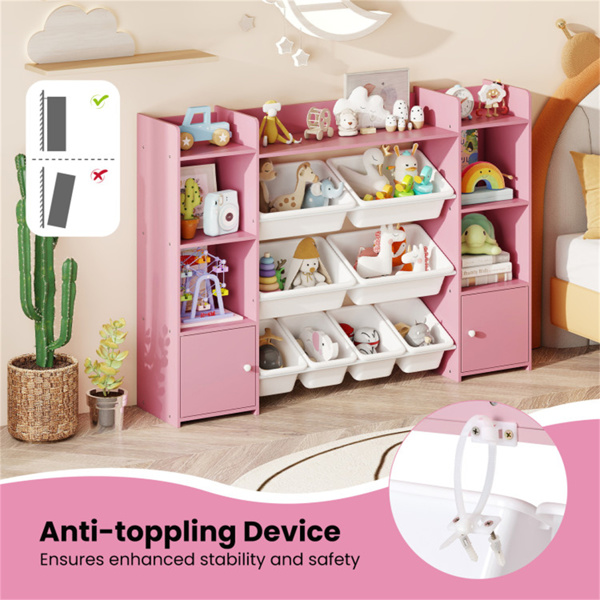 粉色多功能儿童储物架-玩具收纳架+书架，56英寸x12英寸x39英寸，防倾倒，容量265磅-7