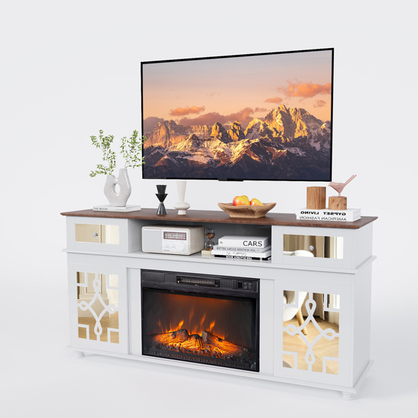 白色 152*40.6*78.7 密度板柜体 刨花层板 2门2抽1搁架 柜门带镜面 图案 适用23in壁炉 壁炉电视柜-13