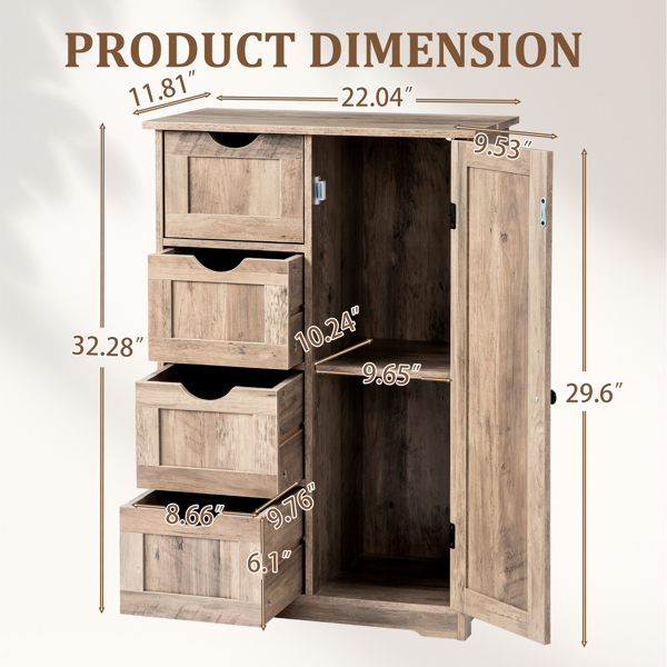 水洗灰 密度板三胺贴面 56*30*80cm 4抽 1门 浴室立柜-10