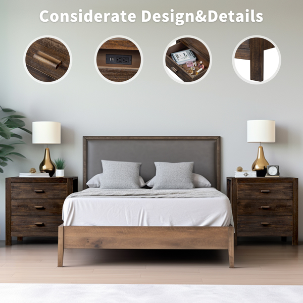 复古棕 密度板 贴实木皮 61*43*60cm 3抽 床头柜 带2个USB 2个电源接口-4