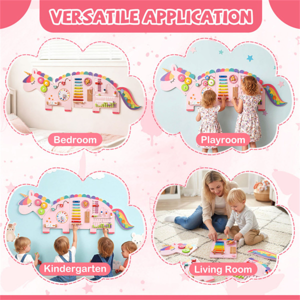 11合1恐龙活动墙忙碌板面板——木质感官玩具粉色-11