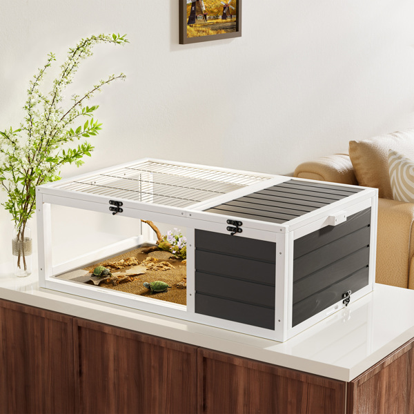 39.5英寸木制陆龟屋室内龟类栖息地爬行动物笼，适用于小型动物蜥蜴、壁虎，带2个可拆卸防水托盘--不支持self-pick up-6