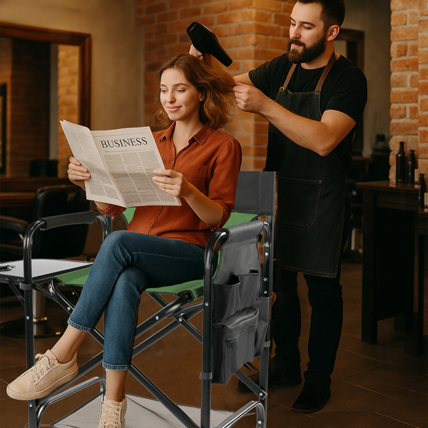 31in 黑铁管 深绿/黑色布面 喷塑铁扁管 铁导演椅 120kg 无便携袋-6