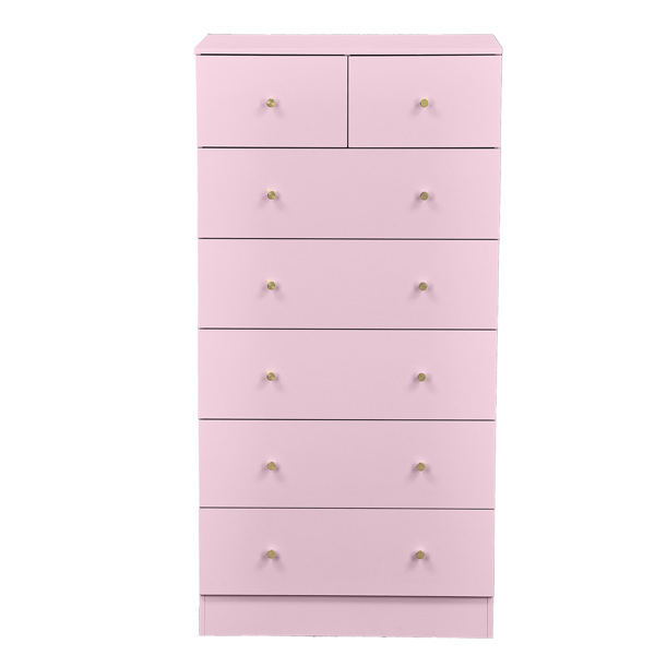 马卡龙粉 刨花板 贴麻面三胺 66*40*131cm 5+2抽 抽屉柜 哑金把手-3