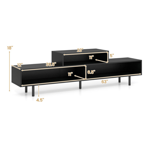 63英寸电视支架，适用于70英寸电视-3个分类隔间，乡村棕色/黑色/白色，工程木+金属-4