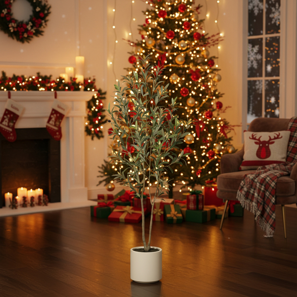 5英尺白色人造圣诞树自然假树室内节日装饰易护理人造冷杉用于家庭全年节日展示圣诞节礼物免维护圣诞树FBA发货-16