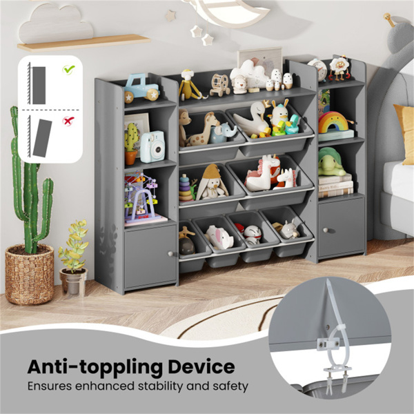 灰色多功能儿童储物架-玩具收纳架+书架，56英寸x12英寸x39英寸，防倾倒，容量265磅-9