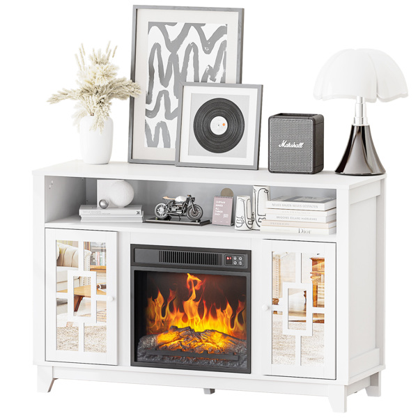 白色 浮雕面 120x40x80.7cm 蜂巢板 刨花板贴三胺 带镜面双门 适用18in壁炉芯 壁炉电视柜 -6