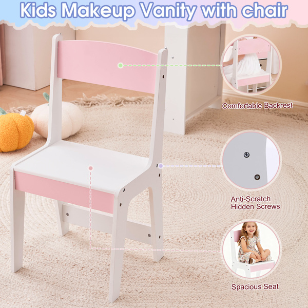 白色+粉色 星星城堡元素 密度板+刨花板  喷漆+丝印+贴三胺 1抽2布抽2层架 左侧2层收纳架 儿童梳妆桌套装-7