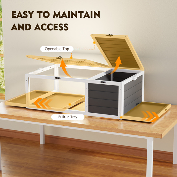 39.5英寸木制陆龟屋室内龟类栖息地爬行动物笼，适用于小型动物蜥蜴、壁虎，带2个可拆卸防水托盘--不支持self-pick up-2