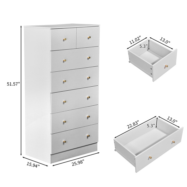 白色 刨花板 贴麻面三胺 66*40*131cm 5+2抽 抽屉柜 哑金把手-5