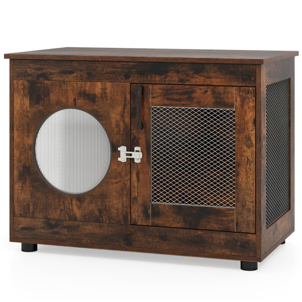 二合一狗笼茶几-乡村棕色，可容纳88磅，农舍风格，32.5英寸x18.5英寸x23.5英寸-6