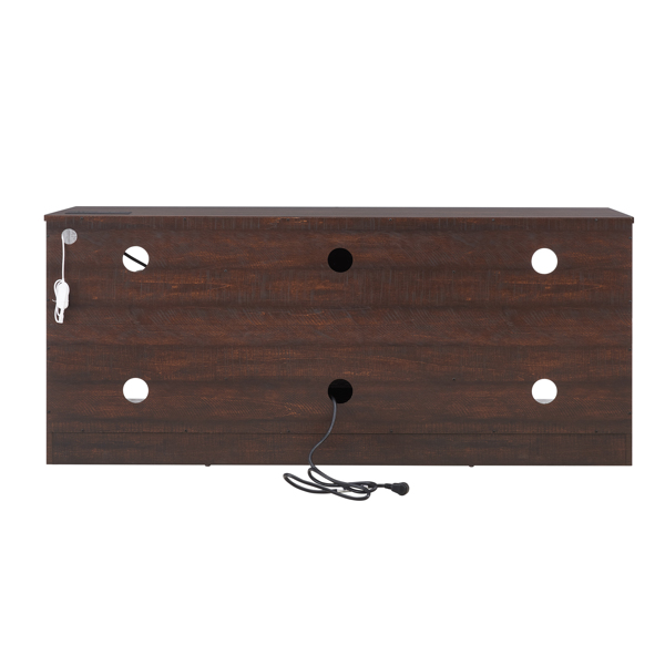 电视柜电壁炉玻璃搁板，3D壁炉电视柜带LED灯，木质框架，带USB充电插座，现代电视桌中心，适用于最大62英寸电视，58英寸宽*15.5英寸深*24.4英寸高-13