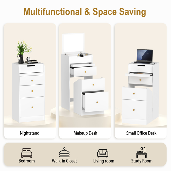 小型梳妆台带镜子 - 白色化妆台套装，包含化妆桌、椅子、抽屉，迷你节省空间，可爱梳妆台，适合女孩卧室或客厅-6
