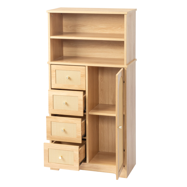 原木色   刨花板三胺贴面带藤面  60*30*120cm  4抽1门4层 浴室立柜-3