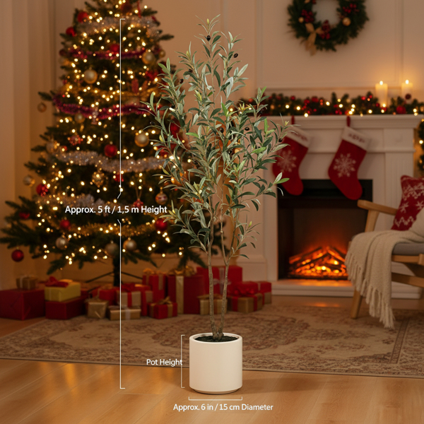 5英尺白色人造圣诞树自然假树室内节日装饰易护理人造冷杉用于家庭全年节日展示圣诞节礼物免维护圣诞树FBA发货-17