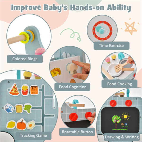 带游戏厨房的6合1木制婴儿推车  -蓝色-8