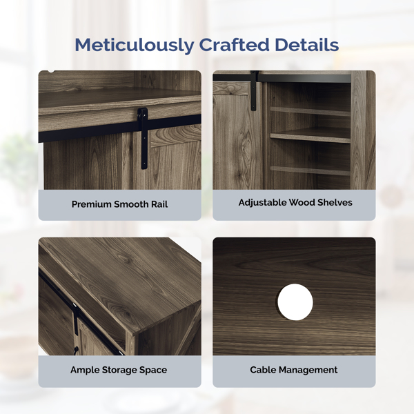 58寸水洗灰色谷仓门滑轨壁炉柜 147.32*39*75cm 23寸壁炉芯-4