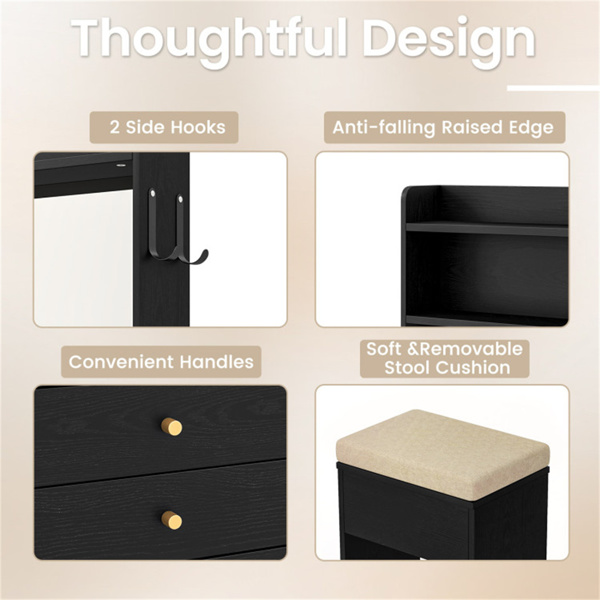 3色LED照明梳妆台，带充电站-可折叠化妆台和软垫凳子套装-6