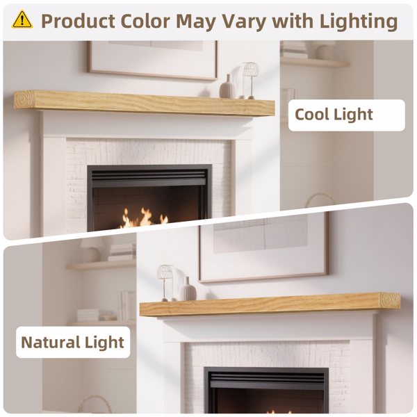 壁炉架，60英寸木质悬浮式壁炉架，壁挂式手工木支架，壁炉上方壁炉架，配有升级树脂端盖，60英寸宽 x 8英寸深 x 3英寸高，仿旧橡木-5