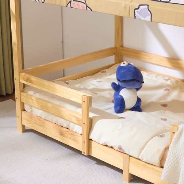 原木色 油漆面 松木 带布蓬屋顶造型 195*95*141cm 儿童木床-5