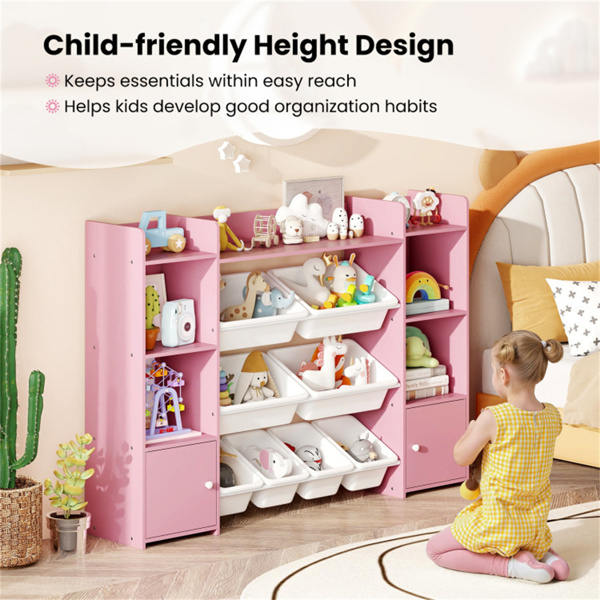 粉色多功能儿童储物架-玩具收纳架+书架，56英寸x12英寸x39英寸，防倾倒，容量265磅-10