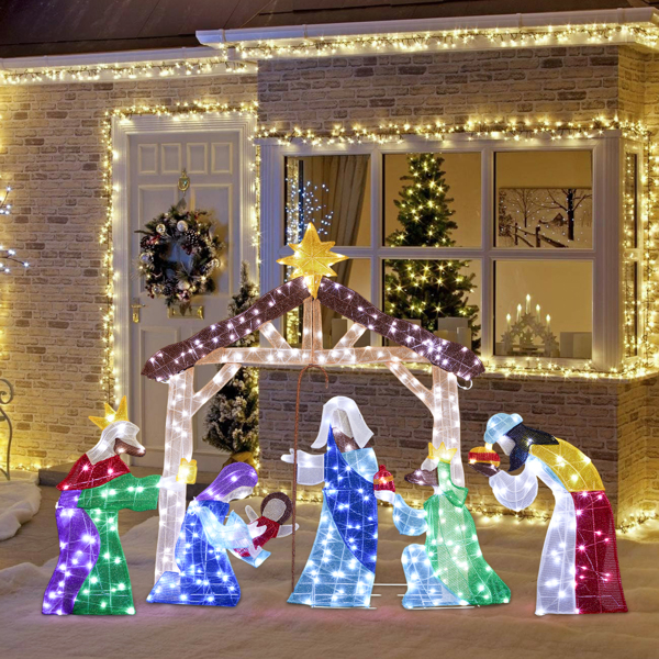 210*34*155CM   房子耶稣诞生   2D 白灯 葱布   24V  3.6W 圣诞灯饰耶稣-4