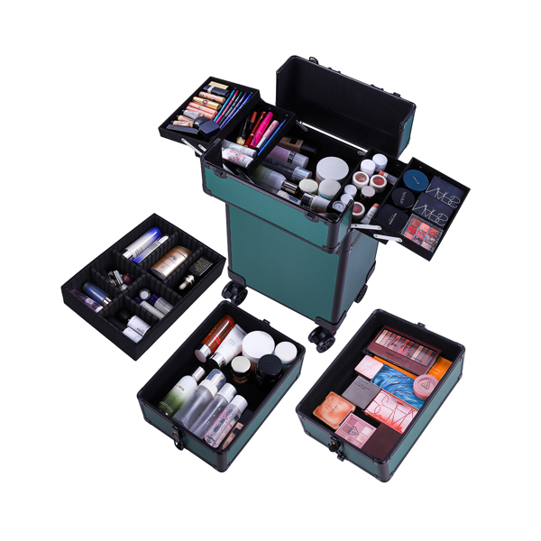 4pcs 拉杆式带万向轮 ABS 皮革纹 墨绿 化妆箱 33*23*78cm-18