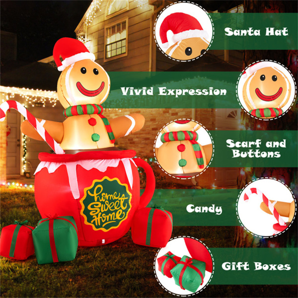 7英尺充气姜饼人-内置LED灯，糖果棒+热可可杯设计，多色-4